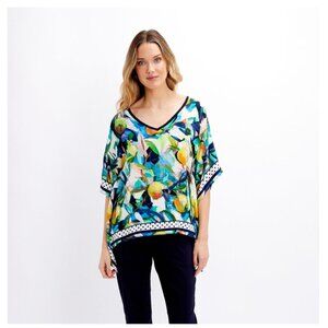 SIMPLY ART by DOLCEZZA 3/4 Dolman Sleeve Poncho Top Floral & Lemons Size XXL